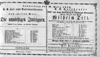 Theaterzettel (Oper und Burgtheater in Wien) 18500321 Seite: 1