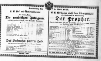 Theaterzettel (Oper und Burgtheater in Wien) 18500404 Seite: 1