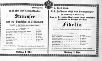 Theaterzettel (Oper und Burgtheater in Wien) 18500405 Seite: 1