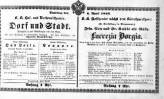 Theaterzettel (Oper und Burgtheater in Wien) 18500406 Seite: 1