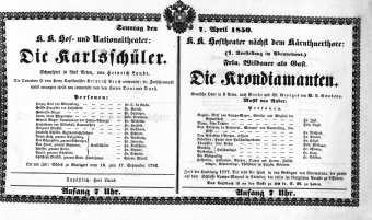 Theaterzettel (Oper und Burgtheater in Wien) 18500407 Seite: 1