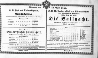Theaterzettel (Oper und Burgtheater in Wien) 18500417 Seite: 1