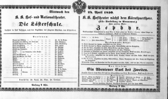 Theaterzettel (Oper und Burgtheater in Wien) 18500424 Seite: 1