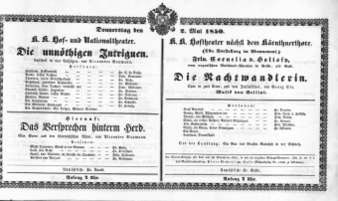 Theaterzettel (Oper und Burgtheater in Wien) 18500502 Seite: 1