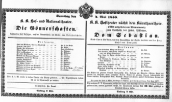 Theaterzettel (Oper und Burgtheater in Wien) 18500504 Seite: 1