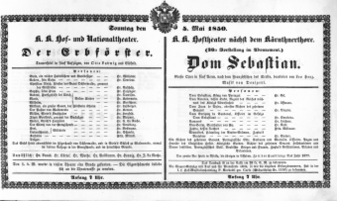 Theaterzettel (Oper und Burgtheater in Wien) 18500505 Seite: 1