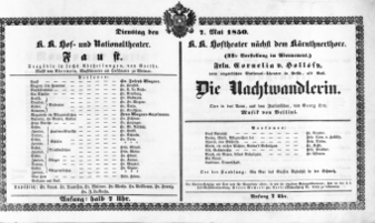 Theaterzettel (Oper und Burgtheater in Wien) 18500507 Seite: 1