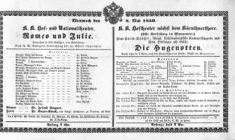 Theaterzettel (Oper und Burgtheater in Wien) 18500508 Seite: 1