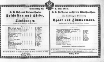 Theaterzettel (Oper und Burgtheater in Wien) 18500509 Seite: 1