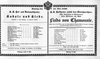 Theaterzettel (Oper und Burgtheater in Wien) 18500512 Seite: 1