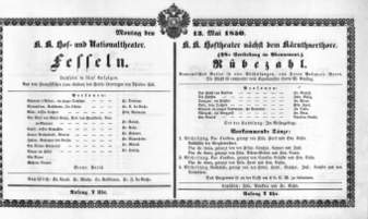 Theaterzettel (Oper und Burgtheater in Wien) 18500513 Seite: 1