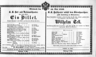 Theaterzettel (Oper und Burgtheater in Wien) 18500515 Seite: 1