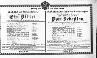 Theaterzettel (Oper und Burgtheater in Wien) 18500524 Seite: 1