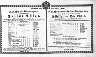 Theaterzettel (Oper und Burgtheater in Wien) 18500527 Seite: 1