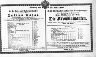 Theaterzettel (Oper und Burgtheater in Wien) 18500528 Seite: 1