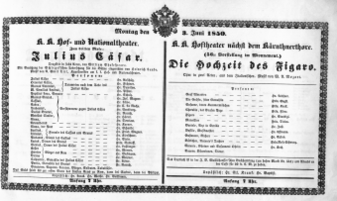 Theaterzettel (Oper und Burgtheater in Wien) 18500603 Seite: 1