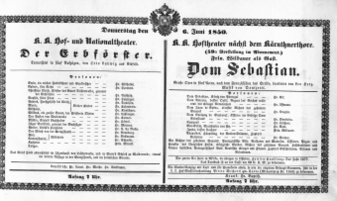 Theaterzettel (Oper und Burgtheater in Wien) 18500606 Seite: 1