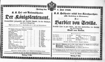 Theaterzettel (Oper und Burgtheater in Wien) 18500607 Seite: 1