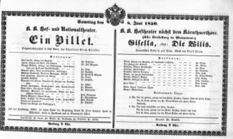 Theaterzettel (Oper und Burgtheater in Wien) 18500608 Seite: 1