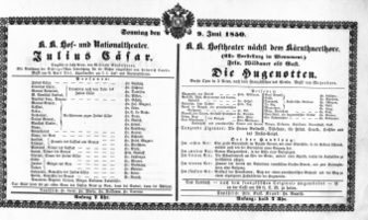 Theaterzettel (Oper und Burgtheater in Wien) 18500609 Seite: 1