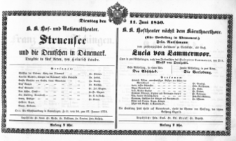 Theaterzettel (Oper und Burgtheater in Wien) 18500611 Seite: 1