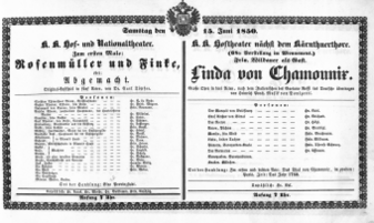 Theaterzettel (Oper und Burgtheater in Wien) 18500615 Seite: 1