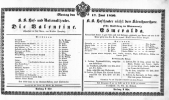 Theaterzettel (Oper und Burgtheater in Wien) 18500617 Seite: 1