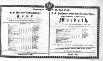 Theaterzettel (Oper und Burgtheater in Wien) 18500623 Seite: 1