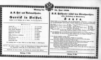Theaterzettel (Oper und Burgtheater in Wien) 18500624 Seite: 1