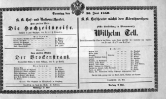 Theaterzettel (Oper und Burgtheater in Wien) 18500630 Seite: 1