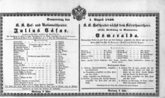 Theaterzettel (Oper und Burgtheater in Wien) 18500801 Seite: 1