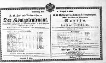 Theaterzettel (Oper und Burgtheater in Wien) 18500803 Seite: 1
