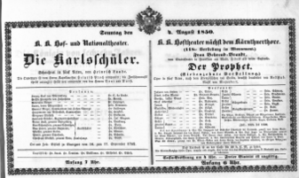 Theaterzettel (Oper und Burgtheater in Wien) 18500804 Seite: 1