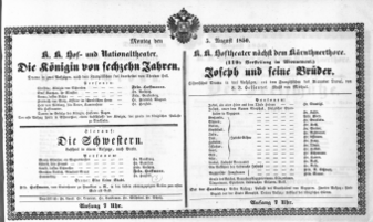 Theaterzettel (Oper und Burgtheater in Wien) 18500805 Seite: 1