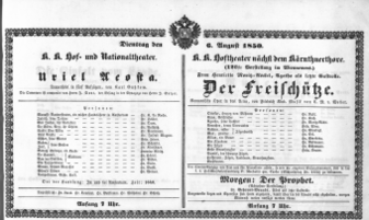 Theaterzettel (Oper und Burgtheater in Wien) 18500806 Seite: 1