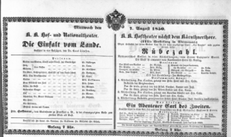 Theaterzettel (Oper und Burgtheater in Wien) 18500807 Seite: 1