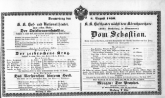 Theaterzettel (Oper und Burgtheater in Wien) 18500808 Seite: 1
