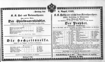 Theaterzettel (Oper und Burgtheater in Wien) 18500809 Seite: 1