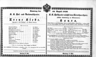 Theaterzettel (Oper und Burgtheater in Wien) 18500810 Seite: 1