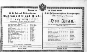 Theaterzettel (Oper und Burgtheater in Wien) 18500811 Seite: 1