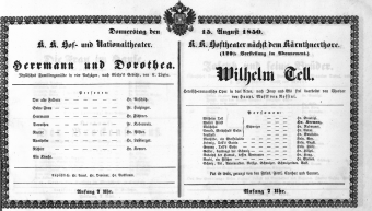 Theaterzettel (Oper und Burgtheater in Wien) 18500815 Seite: 1