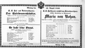 Theaterzettel (Oper und Burgtheater in Wien) 18500819 Seite: 1