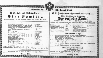 Theaterzettel (Oper und Burgtheater in Wien) 18500821 Seite: 1