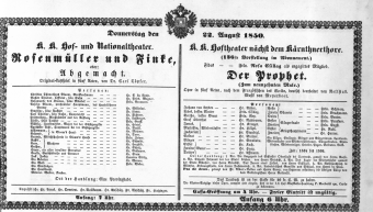 Theaterzettel (Oper und Burgtheater in Wien) 18500822 Seite: 1