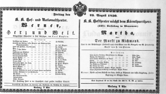 Theaterzettel (Oper und Burgtheater in Wien) 18500823 Seite: 1