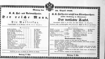 Theaterzettel (Oper und Burgtheater in Wien) 18500826 Seite: 1
