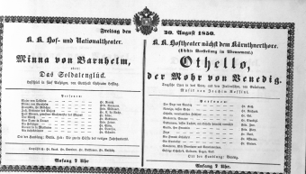 Theaterzettel (Oper und Burgtheater in Wien) 18500830 Seite: 1