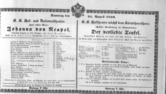 Theaterzettel (Oper und Burgtheater in Wien) 18500831 Seite: 1