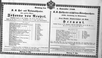 Theaterzettel (Oper und Burgtheater in Wien) 18500901 Seite: 1