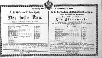 Theaterzettel (Oper und Burgtheater in Wien) 18500903 Seite: 1